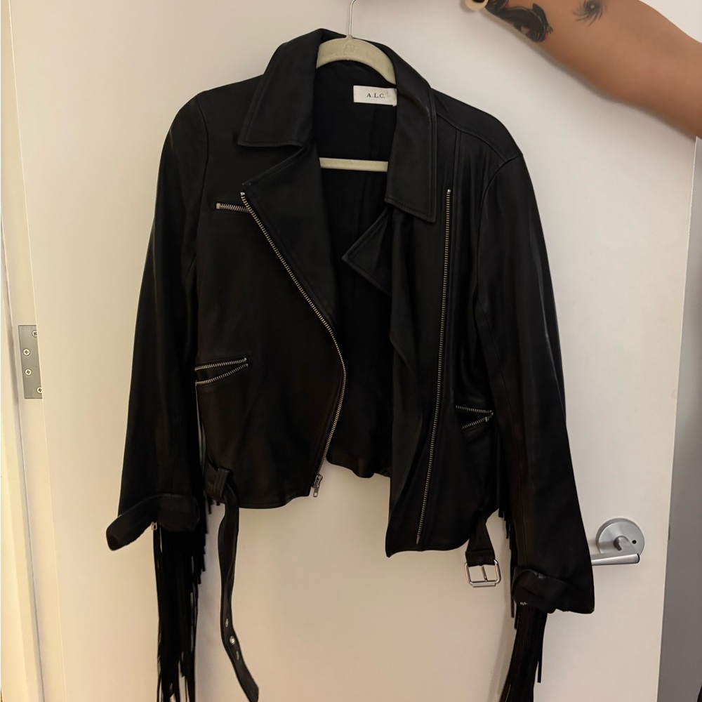 A.L.C. Charcoal Leather fringe Jacket